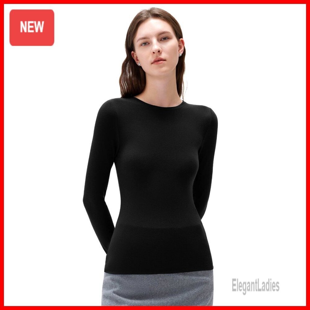 Cashmere Modal Long Sleeve Crew Neck Fitted Tee Recycled Material